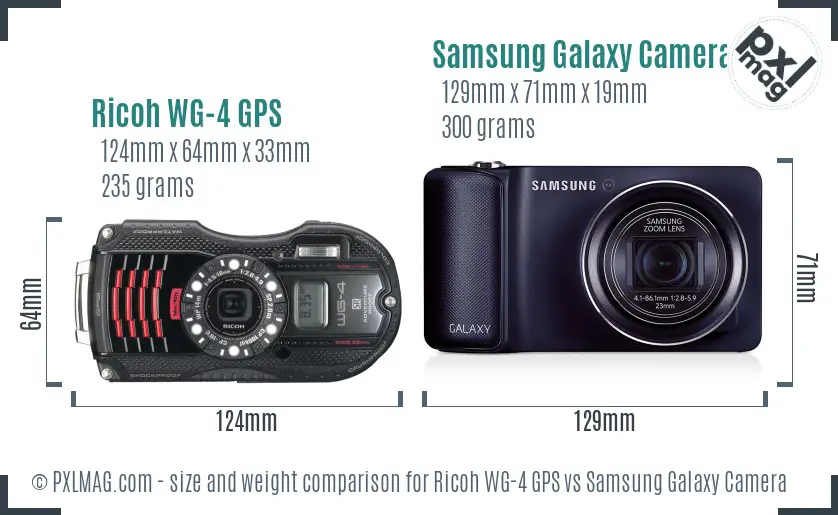 Ricoh WG-4 GPS vs Samsung Galaxy Camera size comparison