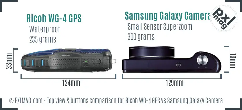 Ricoh WG-4 GPS vs Samsung Galaxy Camera top view buttons comparison