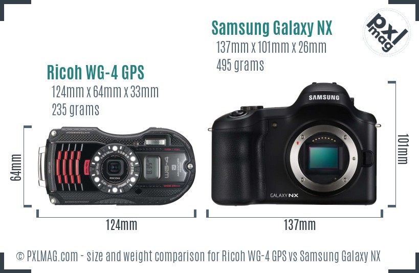 Ricoh WG-4 GPS vs Samsung Galaxy NX size comparison