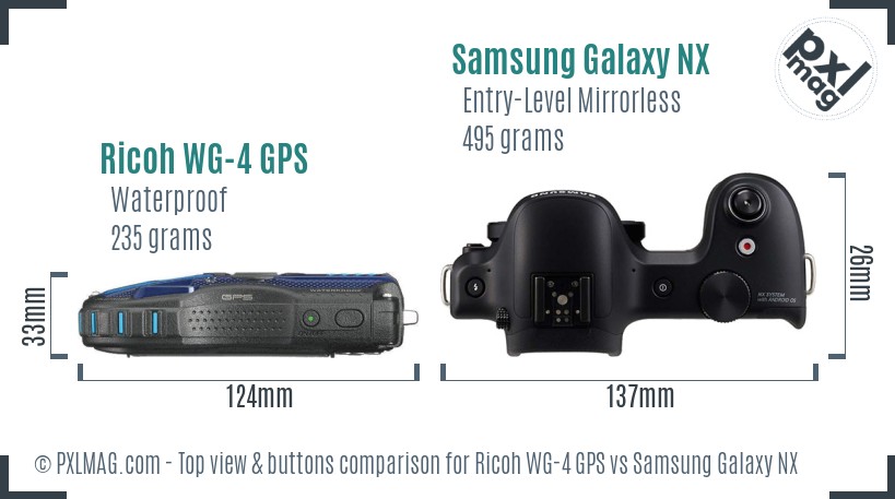 Ricoh WG-4 GPS vs Samsung Galaxy NX top view buttons comparison