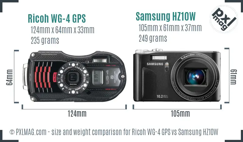 Ricoh WG-4 GPS vs Samsung HZ10W size comparison