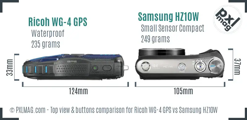 Ricoh WG-4 GPS vs Samsung HZ10W top view buttons comparison