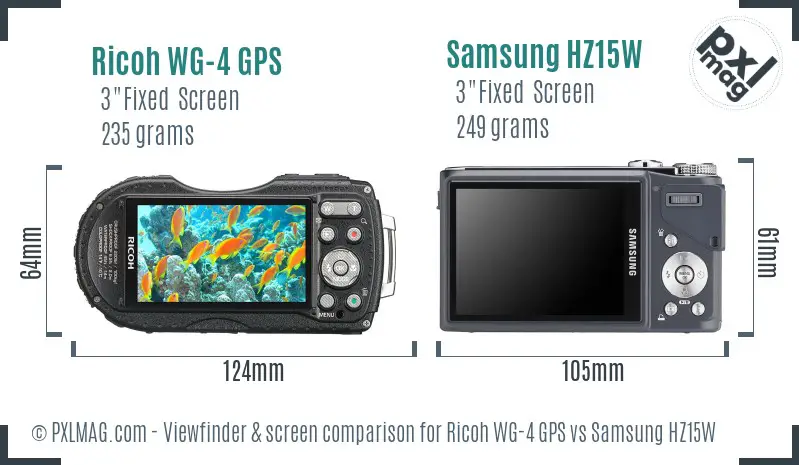 Ricoh WG-4 GPS vs Samsung HZ15W Screen and Viewfinder comparison