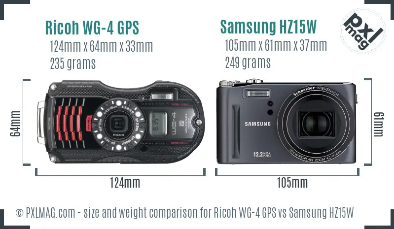 Ricoh WG-4 GPS vs Samsung HZ15W size comparison