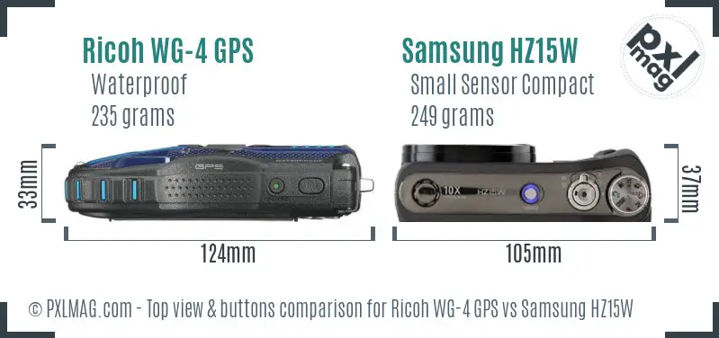Ricoh WG-4 GPS vs Samsung HZ15W top view buttons comparison