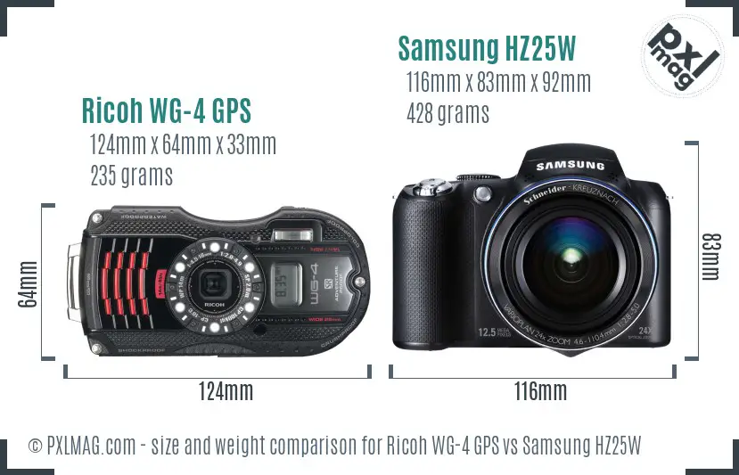 Ricoh WG-4 GPS vs Samsung HZ25W size comparison