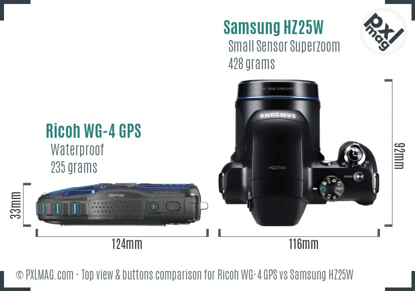 Ricoh WG-4 GPS vs Samsung HZ25W top view buttons comparison
