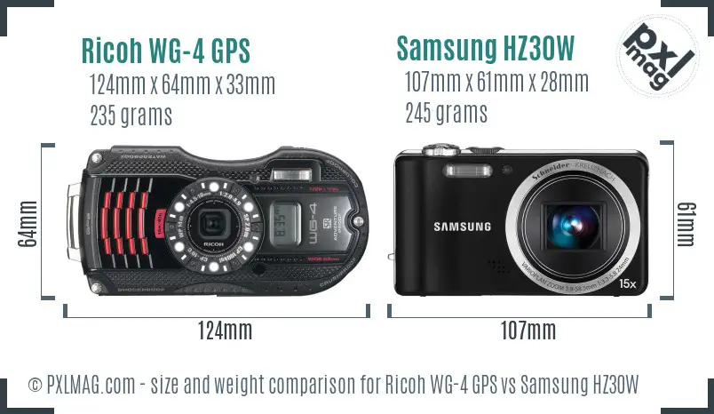 Ricoh WG-4 GPS vs Samsung HZ30W size comparison