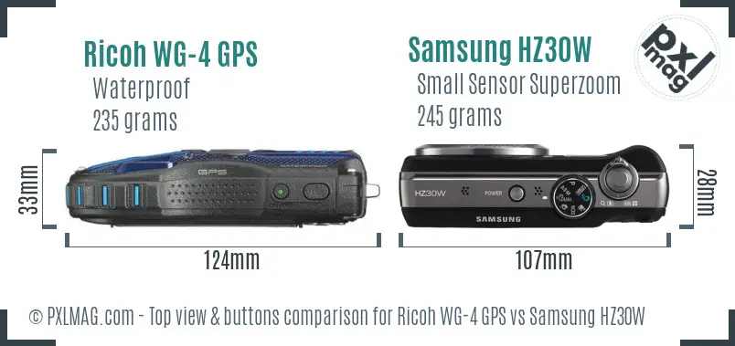 Ricoh WG-4 GPS vs Samsung HZ30W top view buttons comparison