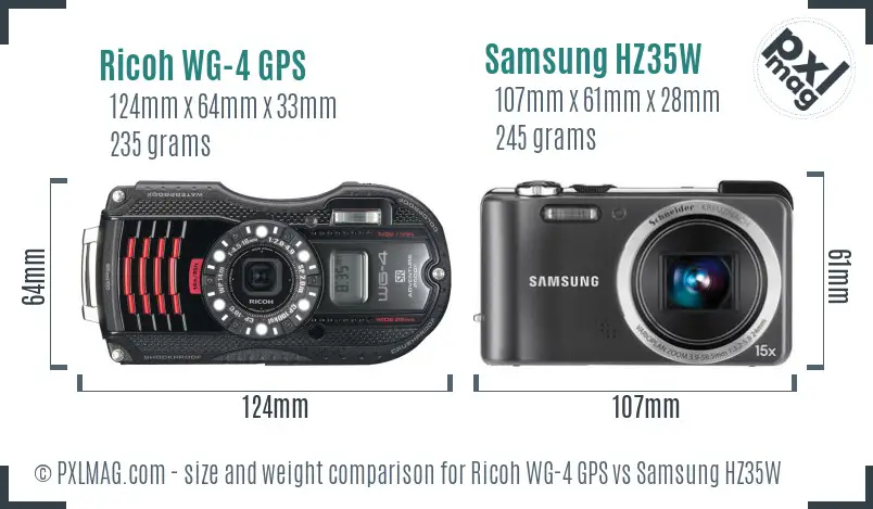 Ricoh WG-4 GPS vs Samsung HZ35W size comparison