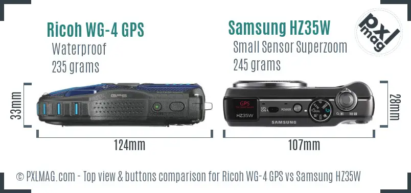 Ricoh WG-4 GPS vs Samsung HZ35W top view buttons comparison