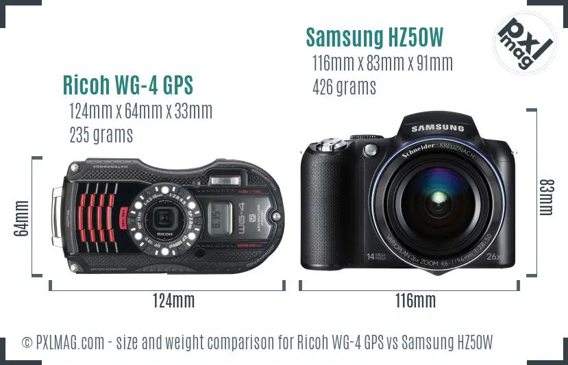 Ricoh WG-4 GPS vs Samsung HZ50W size comparison