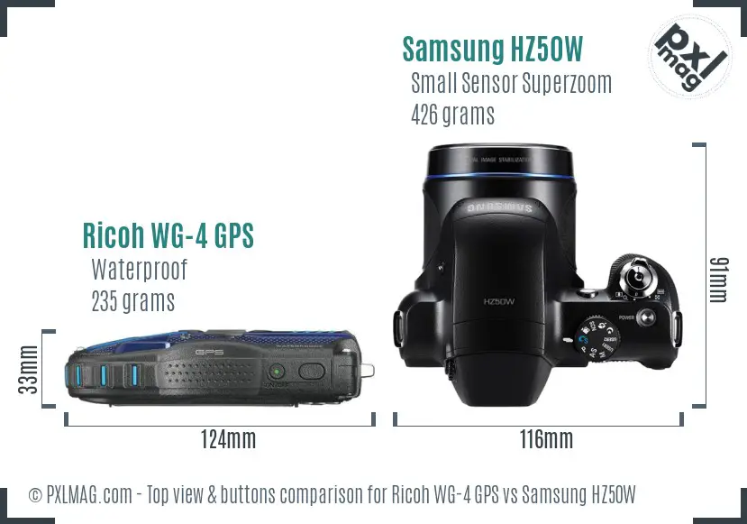 Ricoh WG-4 GPS vs Samsung HZ50W top view buttons comparison