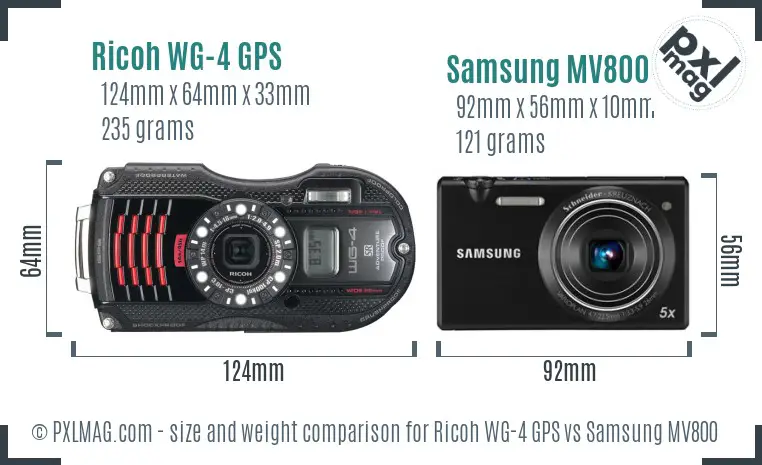 Ricoh WG-4 GPS vs Samsung MV800 size comparison