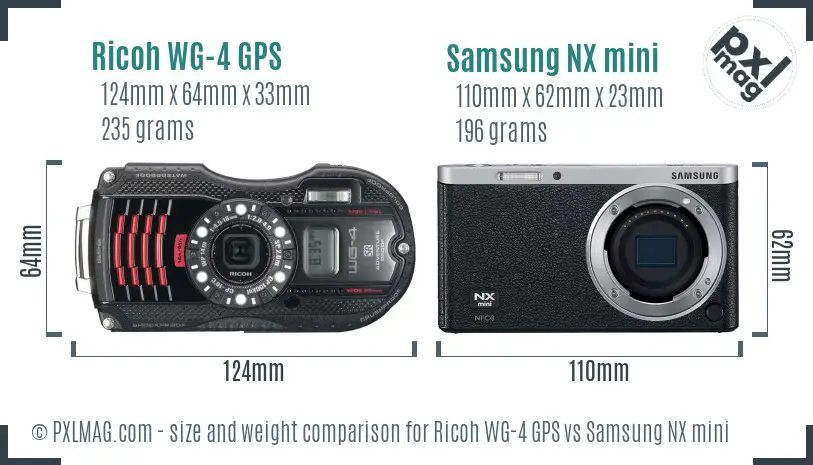 Ricoh WG-4 GPS vs Samsung NX mini size comparison