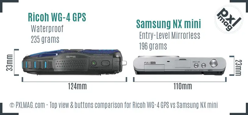 Ricoh WG-4 GPS vs Samsung NX mini top view buttons comparison