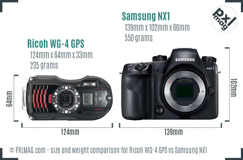 Ricoh WG-4 GPS vs Samsung NX1 size comparison