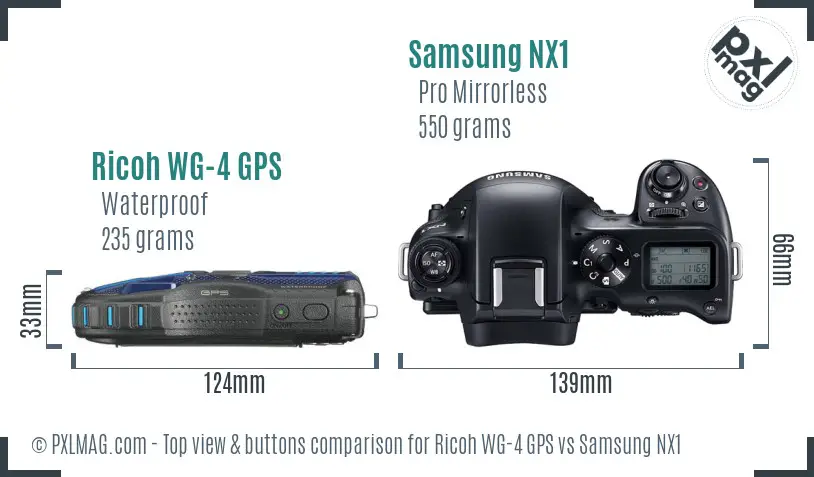 Ricoh WG-4 GPS vs Samsung NX1 top view buttons comparison