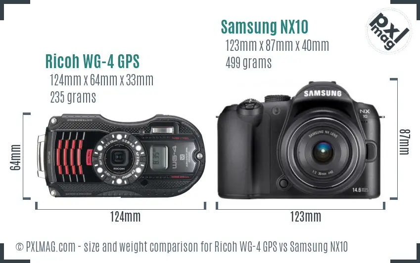 Ricoh WG-4 GPS vs Samsung NX10 size comparison