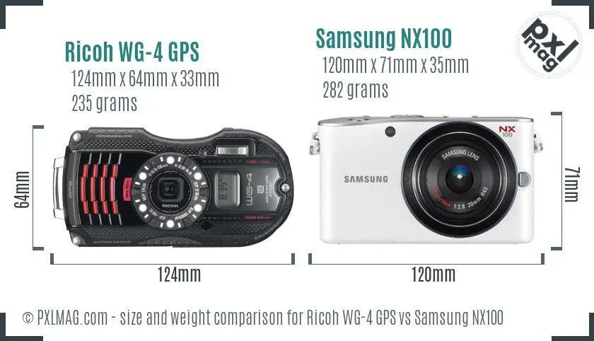Ricoh WG-4 GPS vs Samsung NX100 size comparison
