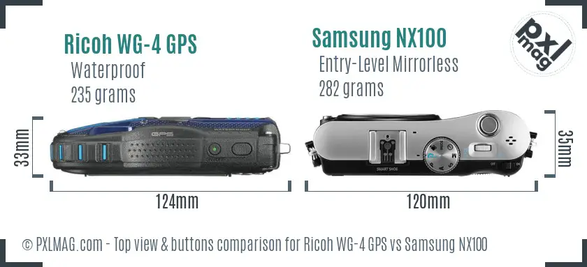Ricoh WG-4 GPS vs Samsung NX100 top view buttons comparison