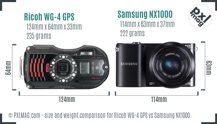 Ricoh WG-4 GPS vs Samsung NX1000 size comparison