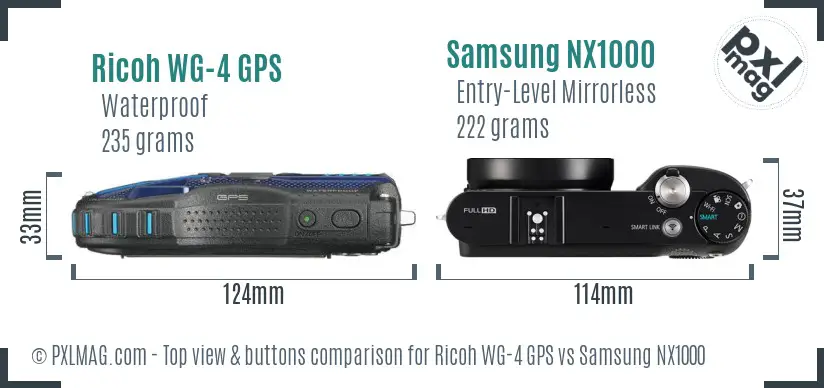 Ricoh WG-4 GPS vs Samsung NX1000 top view buttons comparison
