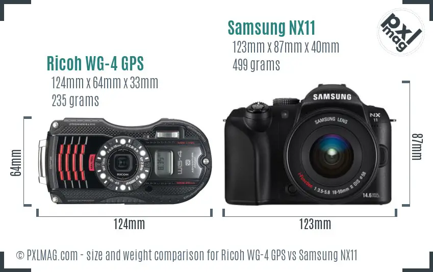 Ricoh WG-4 GPS vs Samsung NX11 size comparison