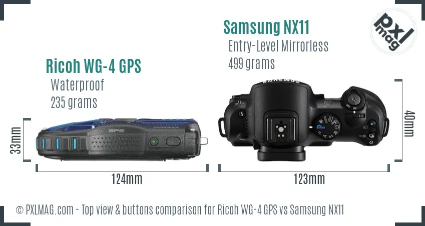 Ricoh WG-4 GPS vs Samsung NX11 top view buttons comparison