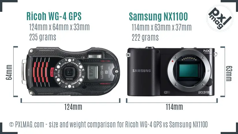 Ricoh WG-4 GPS vs Samsung NX1100 size comparison