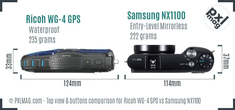 Ricoh WG-4 GPS vs Samsung NX1100 top view buttons comparison