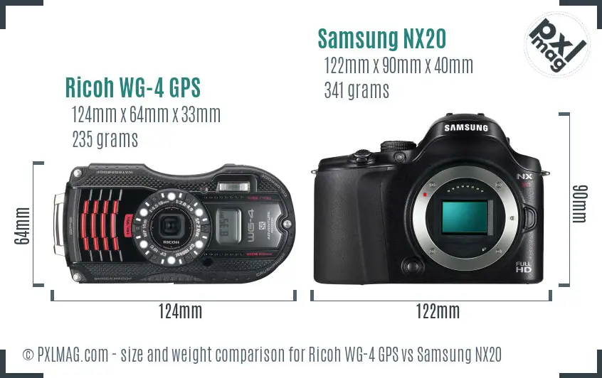 Ricoh WG-4 GPS vs Samsung NX20 size comparison