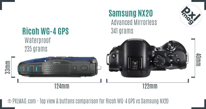 Ricoh WG-4 GPS vs Samsung NX20 top view buttons comparison