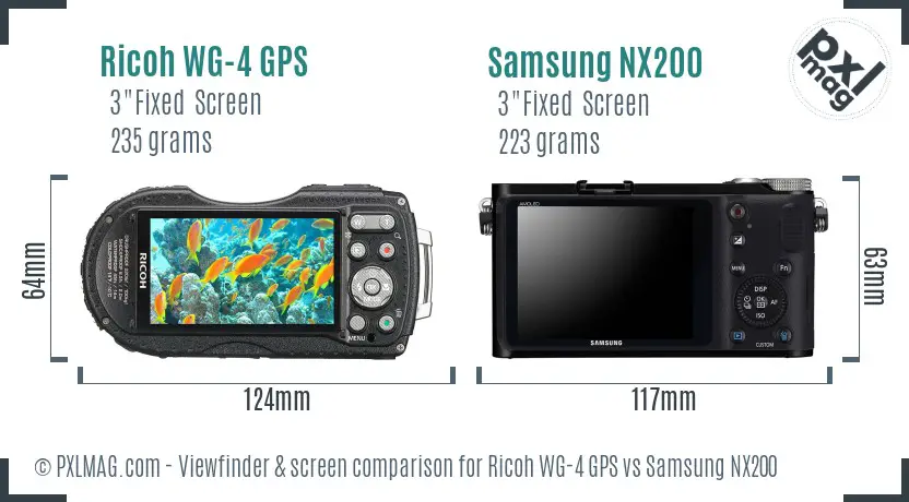 Ricoh WG-4 GPS vs Samsung NX200 Screen and Viewfinder comparison