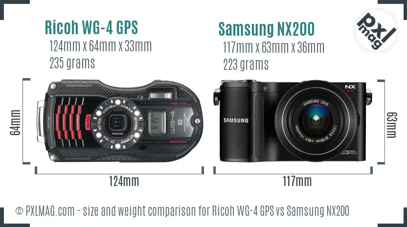 Ricoh WG-4 GPS vs Samsung NX200 size comparison