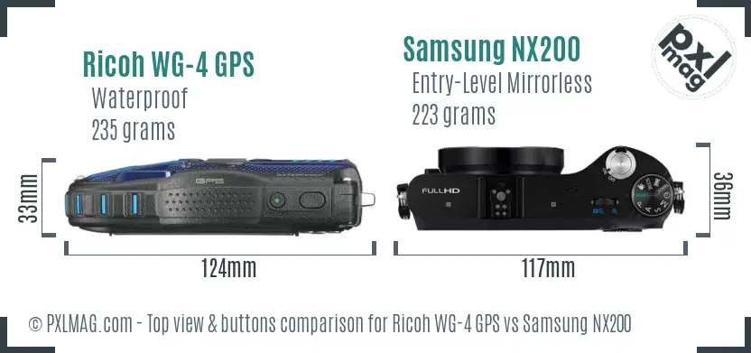 Ricoh WG-4 GPS vs Samsung NX200 top view buttons comparison