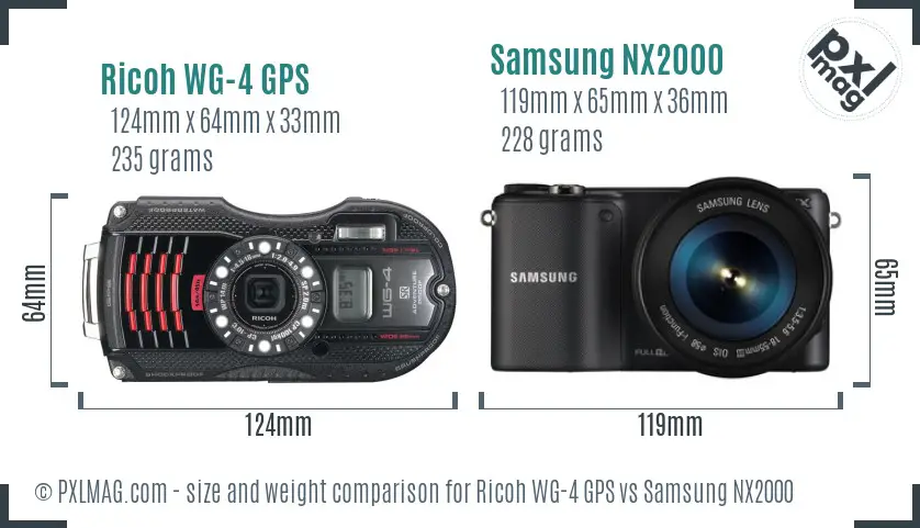 Ricoh WG-4 GPS vs Samsung NX2000 size comparison