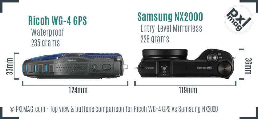 Ricoh WG-4 GPS vs Samsung NX2000 top view buttons comparison