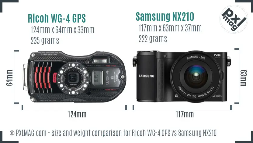 Ricoh WG-4 GPS vs Samsung NX210 size comparison