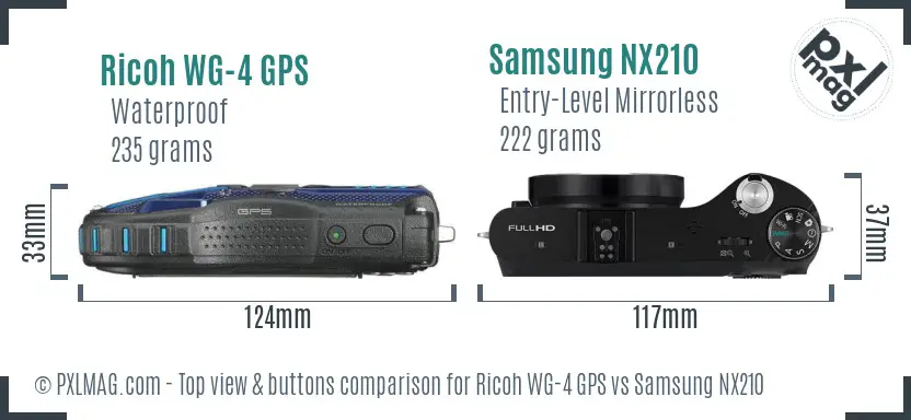 Ricoh WG-4 GPS vs Samsung NX210 top view buttons comparison