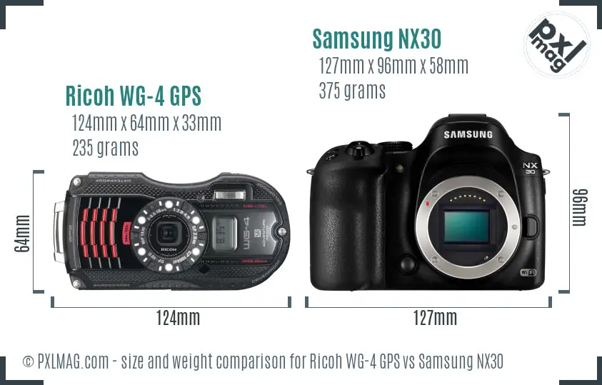 Ricoh WG-4 GPS vs Samsung NX30 size comparison