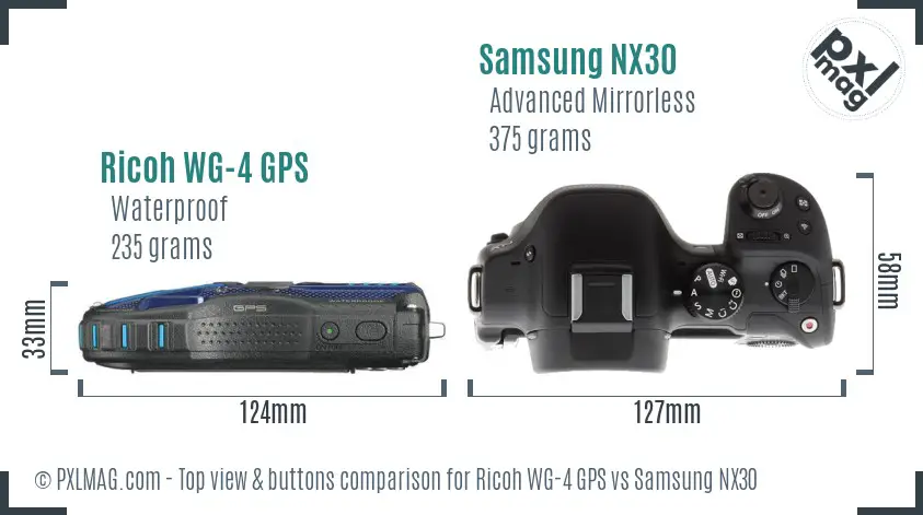 Ricoh WG-4 GPS vs Samsung NX30 top view buttons comparison