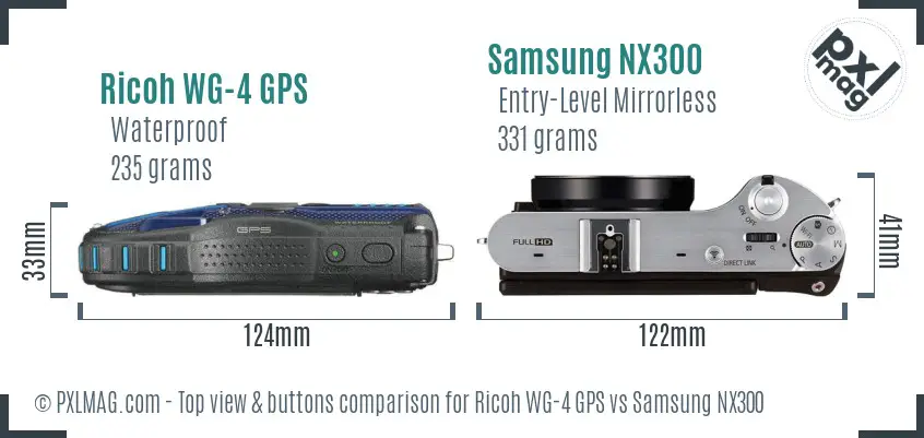 Ricoh WG-4 GPS vs Samsung NX300 top view buttons comparison