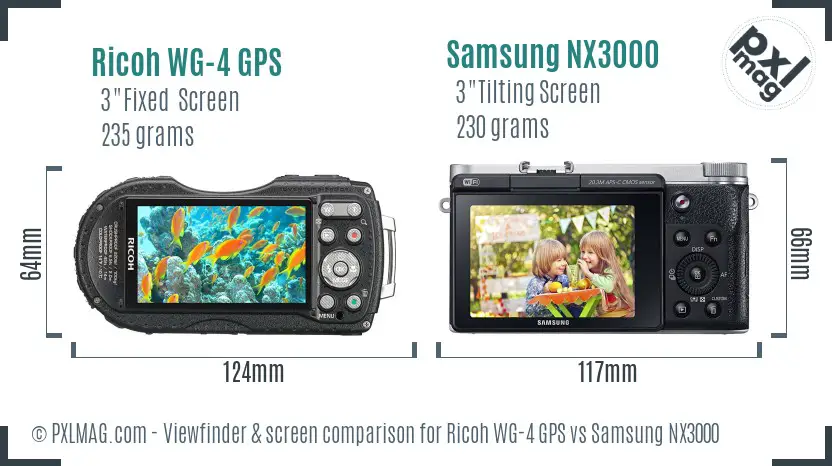 Ricoh WG-4 GPS vs Samsung NX3000 Screen and Viewfinder comparison