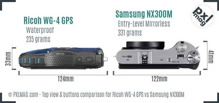 Ricoh WG-4 GPS vs Samsung NX300M top view buttons comparison