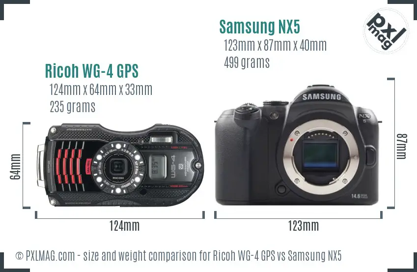 Ricoh WG-4 GPS vs Samsung NX5 size comparison