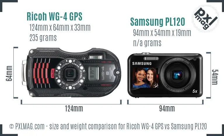 Ricoh WG-4 GPS vs Samsung PL120 size comparison
