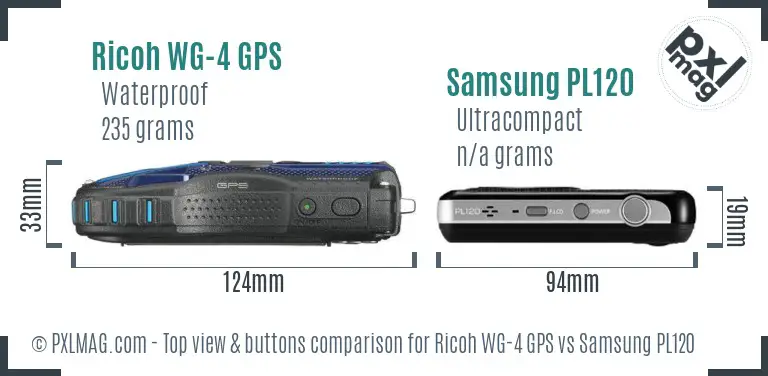 Ricoh WG-4 GPS vs Samsung PL120 top view buttons comparison