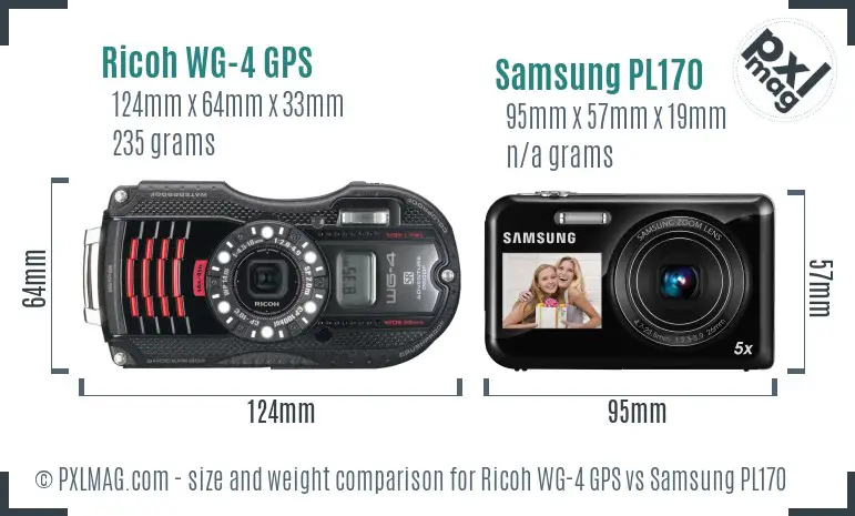 Ricoh WG-4 GPS vs Samsung PL170 size comparison