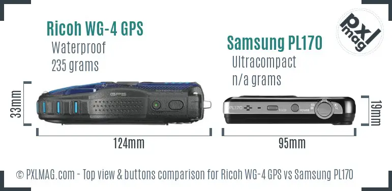 Ricoh WG-4 GPS vs Samsung PL170 top view buttons comparison Ricoh WG-4 GPS vs Samsung PL170 top view buttons comparison